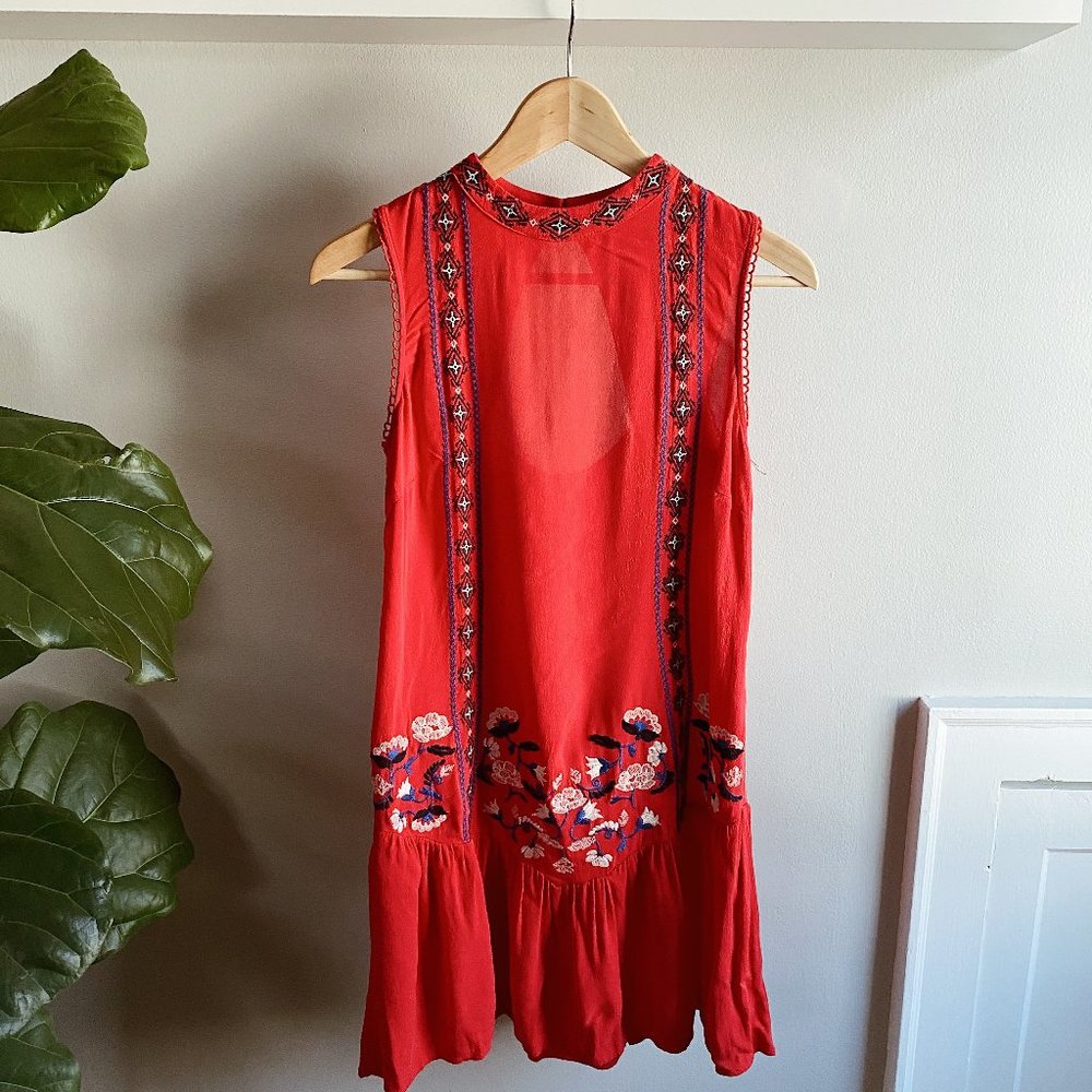 Xhilaration Red Embroidered Sleeveless Mini Dress